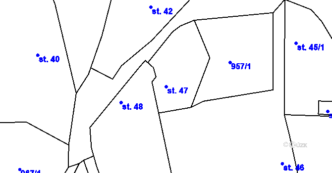 Parcela st. 47 v KÚ Křešice u Olbramovic, Katastrální mapa