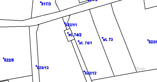 Parcela st. 74/1 v KÚ Křešice u Olbramovic, Katastrální mapa
