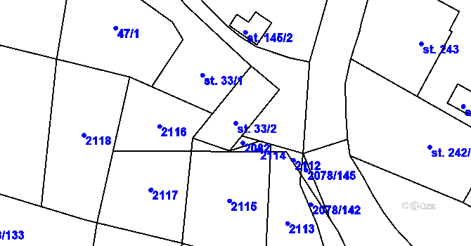 Parcela st. 33/2 v KÚ Olbramovice u Votic, Katastrální mapa
