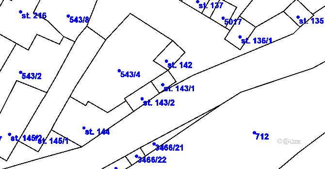 Parcela st. 143/1 v KÚ Olbramovice u Moravského Krumlova, Katastrální mapa