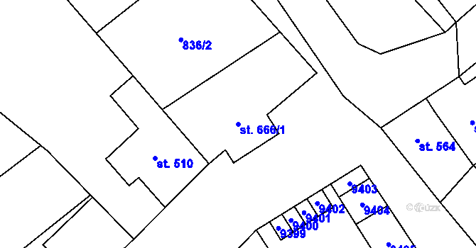 Parcela st. 666/1 v KÚ Olbramovice u Moravského Krumlova, Katastrální mapa