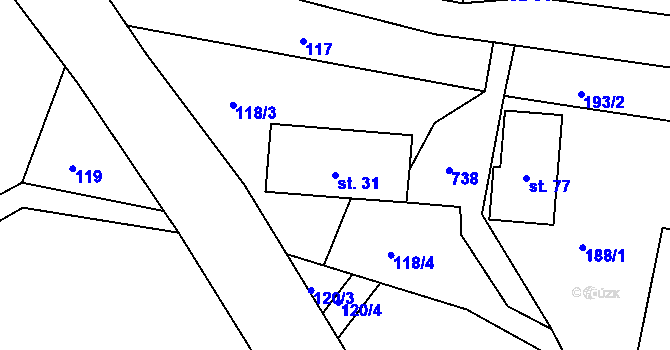 Parcela st. 31 v KÚ Oldřetice, Katastrální mapa