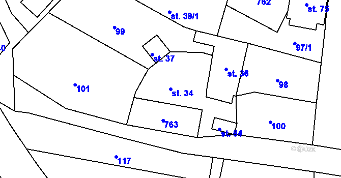 Parcela st. 34 v KÚ Oldřetice, Katastrální mapa