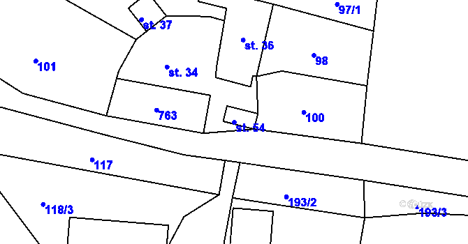 Parcela st. 54 v KÚ Oldřetice, Katastrální mapa