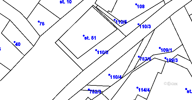 Parcela st. 110/2 v KÚ Oldřetice, Katastrální mapa