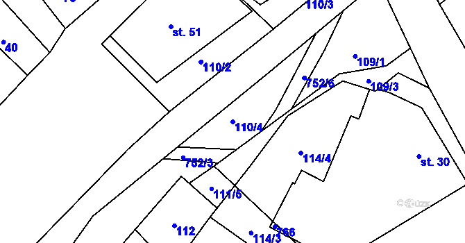 Parcela st. 110/4 v KÚ Oldřetice, Katastrální mapa