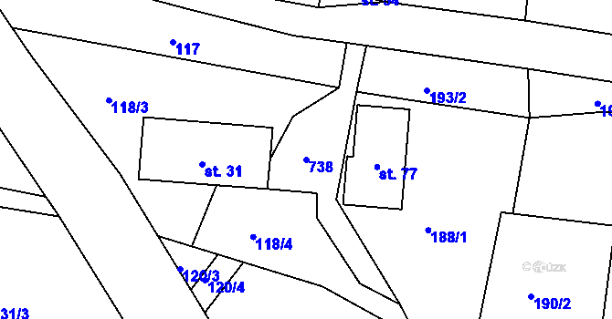 Parcela st. 738 v KÚ Oldřetice, Katastrální mapa