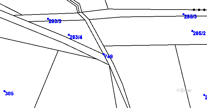 Parcela st. 749 v KÚ Oldřetice, Katastrální mapa