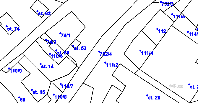 Parcela st. 752/4 v KÚ Oldřetice, Katastrální mapa