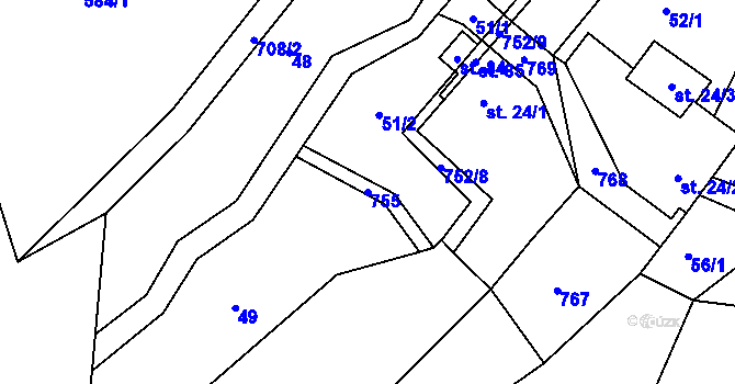 Parcela st. 755 v KÚ Oldřetice, Katastrální mapa