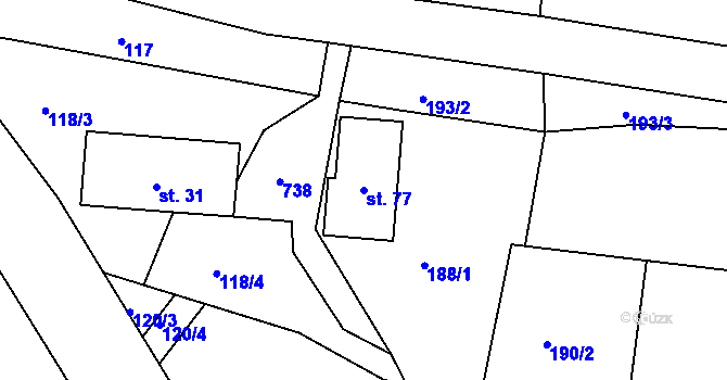 Parcela st. 77 v KÚ Oldřetice, Katastrální mapa