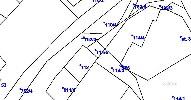 Parcela st. 111/5 v KÚ Oldřetice, Katastrální mapa
