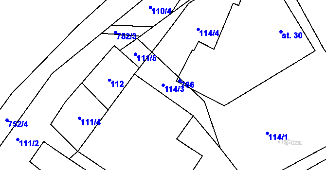 Parcela st. 114/3 v KÚ Oldřetice, Katastrální mapa