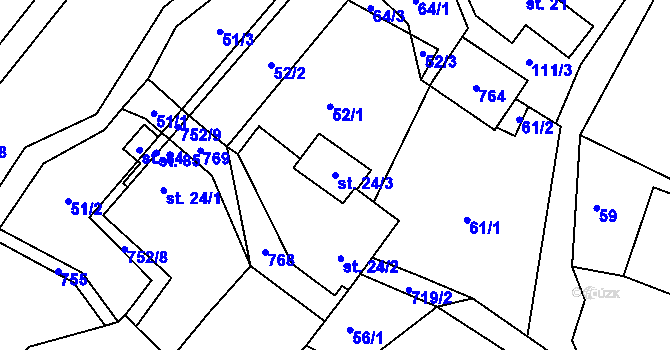 Parcela st. 24/3 v KÚ Oldřetice, Katastrální mapa