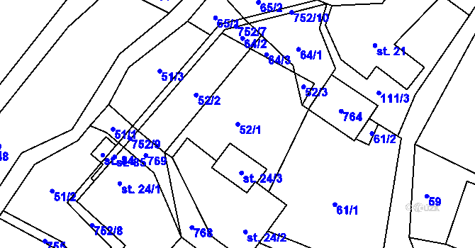 Parcela st. 52/1 v KÚ Oldřetice, Katastrální mapa