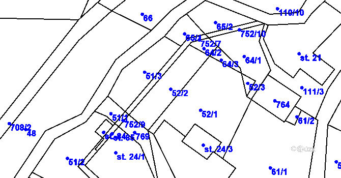 Parcela st. 52/2 v KÚ Oldřetice, Katastrální mapa