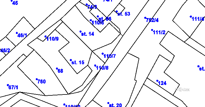 Parcela st. 110/7 v KÚ Oldřetice, Katastrální mapa