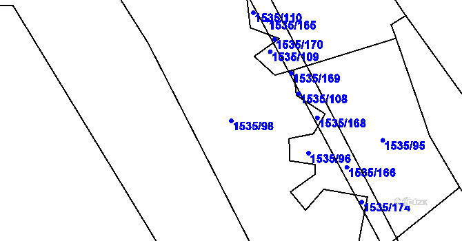 Parcela st. 1535/98 v KÚ Oldřichov u Mladé Vožice, Katastrální mapa