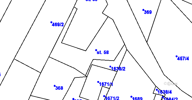 Parcela st. 58 v KÚ Oldřichov u Mladé Vožice, Katastrální mapa