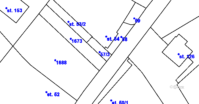 Parcela st. 57/3 v KÚ Oldřichov u Mladé Vožice, Katastrální mapa