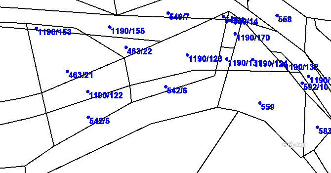 Parcela st. 542/6 v KÚ Zhoř u Mladé Vožice, Katastrální mapa