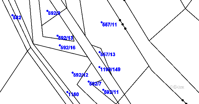 Parcela st. 557/13 v KÚ Zhoř u Mladé Vožice, Katastrální mapa