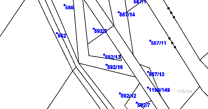 Parcela st. 592/13 v KÚ Zhoř u Mladé Vožice, Katastrální mapa
