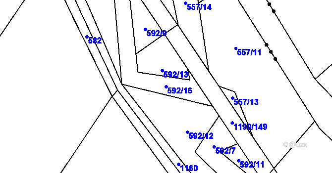 Parcela st. 592/16 v KÚ Zhoř u Mladé Vožice, Katastrální mapa