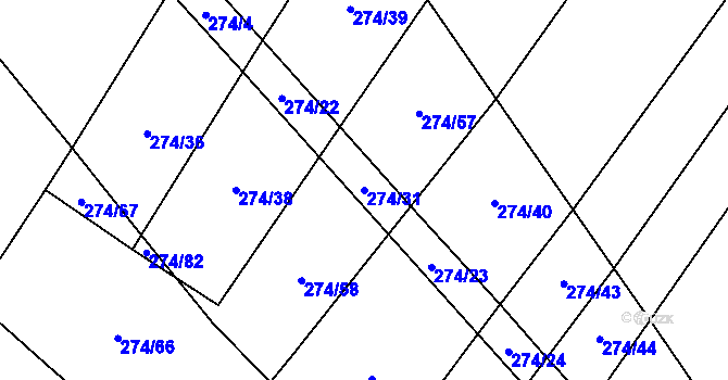 Parcela st. 274/31 v KÚ Zhoř u Mladé Vožice, Katastrální mapa