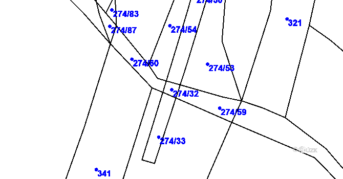 Parcela st. 274/32 v KÚ Zhoř u Mladé Vožice, Katastrální mapa