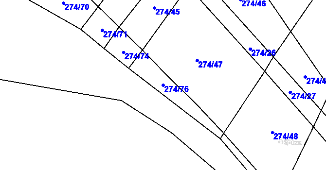 Parcela st. 274/76 v KÚ Zhoř u Mladé Vožice, Katastrální mapa