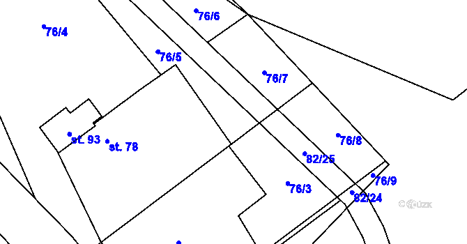 Parcela st. 76/2 v KÚ Zhoř u Mladé Vožice, Katastrální mapa