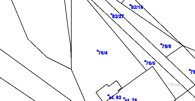 Parcela st. 76/4 v KÚ Zhoř u Mladé Vožice, Katastrální mapa