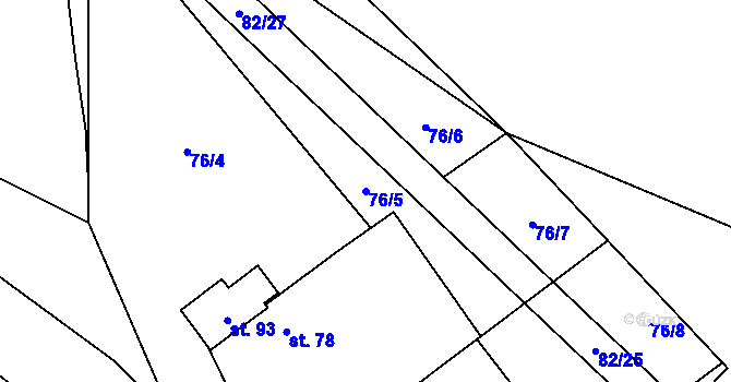 Parcela st. 76/5 v KÚ Zhoř u Mladé Vožice, Katastrální mapa