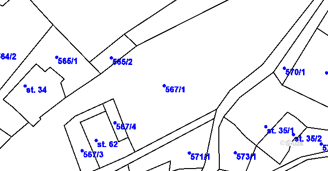 Parcela st. 567/1 v KÚ Zhoř u Mladé Vožice, Katastrální mapa