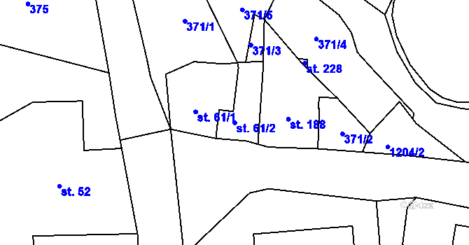 Parcela st. 61/2 v KÚ Oldřichov na Hranicích, Katastrální mapa