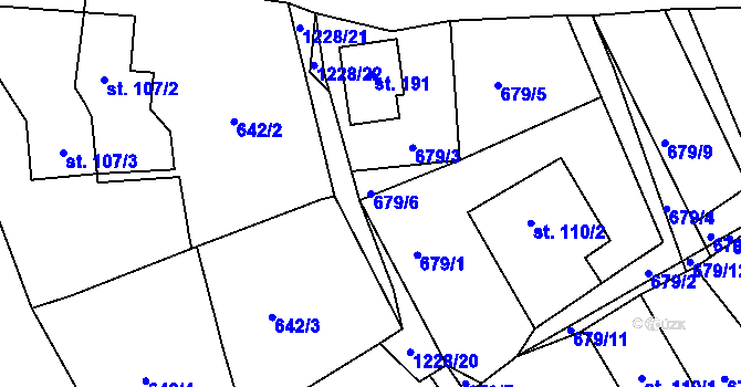 Parcela st. 679/6 v KÚ Oldřichov na Hranicích, Katastrální mapa