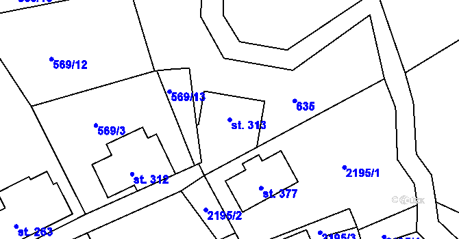 Parcela st. 313 v KÚ Oldřichov v Hájích, Katastrální mapa