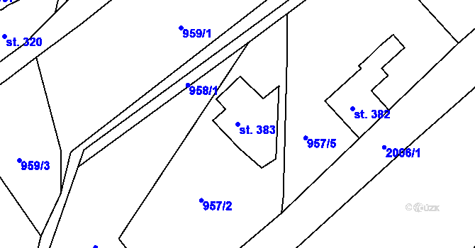 Parcela st. 383 v KÚ Oldřichov v Hájích, Katastrální mapa