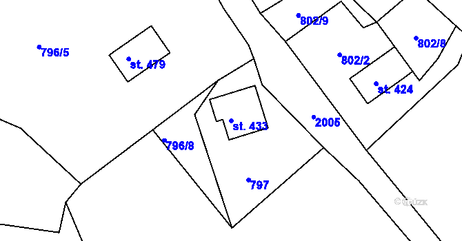 Parcela st. 433 v KÚ Oldřichov v Hájích, Katastrální mapa