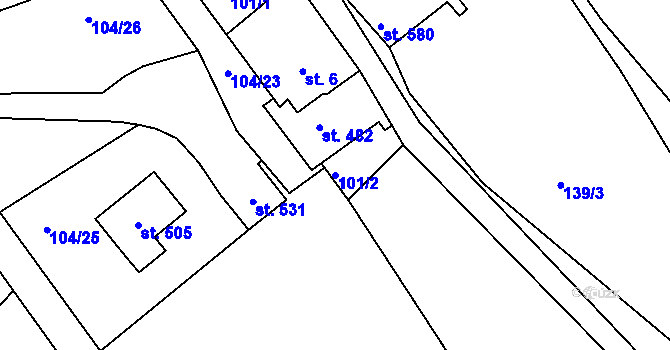 Parcela st. 101/2 v KÚ Oldřichov v Hájích, Katastrální mapa
