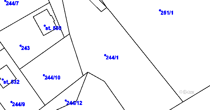 Parcela st. 244/1 v KÚ Oldřichov v Hájích, Katastrální mapa