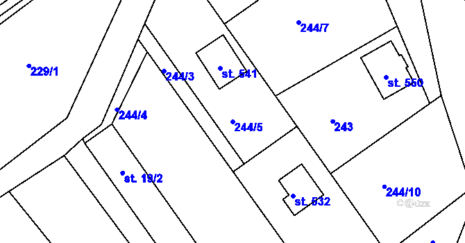 Parcela st. 244/5 v KÚ Oldřichov v Hájích, Katastrální mapa