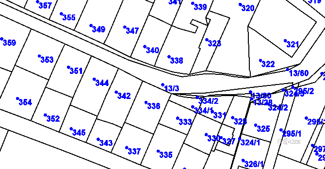 Parcela st. 13/3 v KÚ Oldřichovice u Napajedel, Katastrální mapa