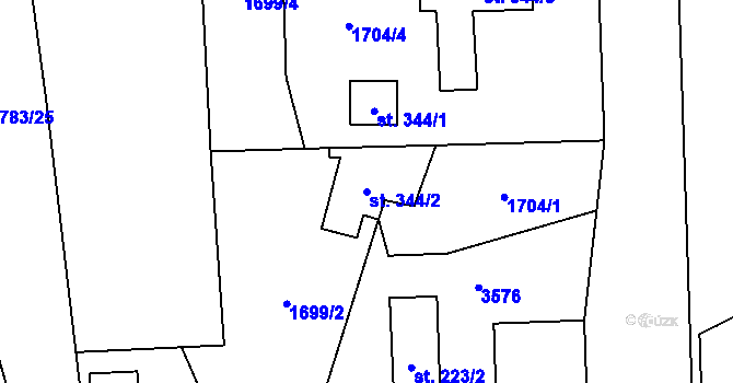 Parcela st. 344/2 v KÚ Oldřichovice u Třince, Katastrální mapa