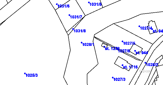 Parcela st. 1028/1 v KÚ Oldřichovice u Třince, Katastrální mapa