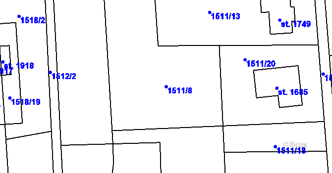 Parcela st. 1511/8 v KÚ Oldřichovice u Třince, Katastrální mapa