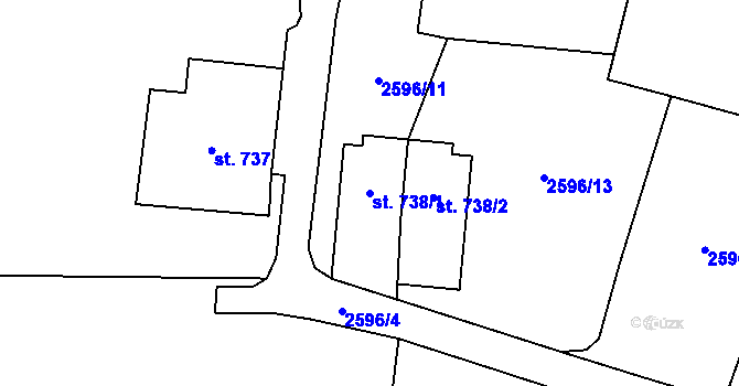 Parcela st. 738/1 v KÚ Oldřichovice u Třince, Katastrální mapa