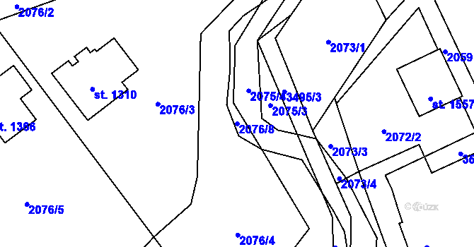 Parcela st. 2076/8 v KÚ Oldřichovice u Třince, Katastrální mapa