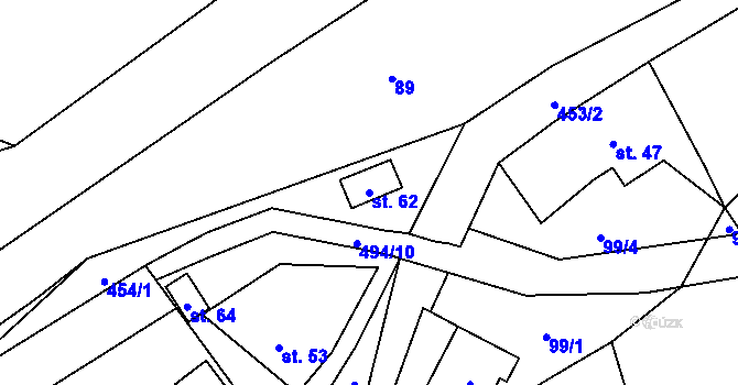 Parcela st. 62 v KÚ Oldřiš u Hlinska, Katastrální mapa